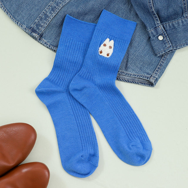 Calcetines de canalé con bordado de Totoro 23-25 cm