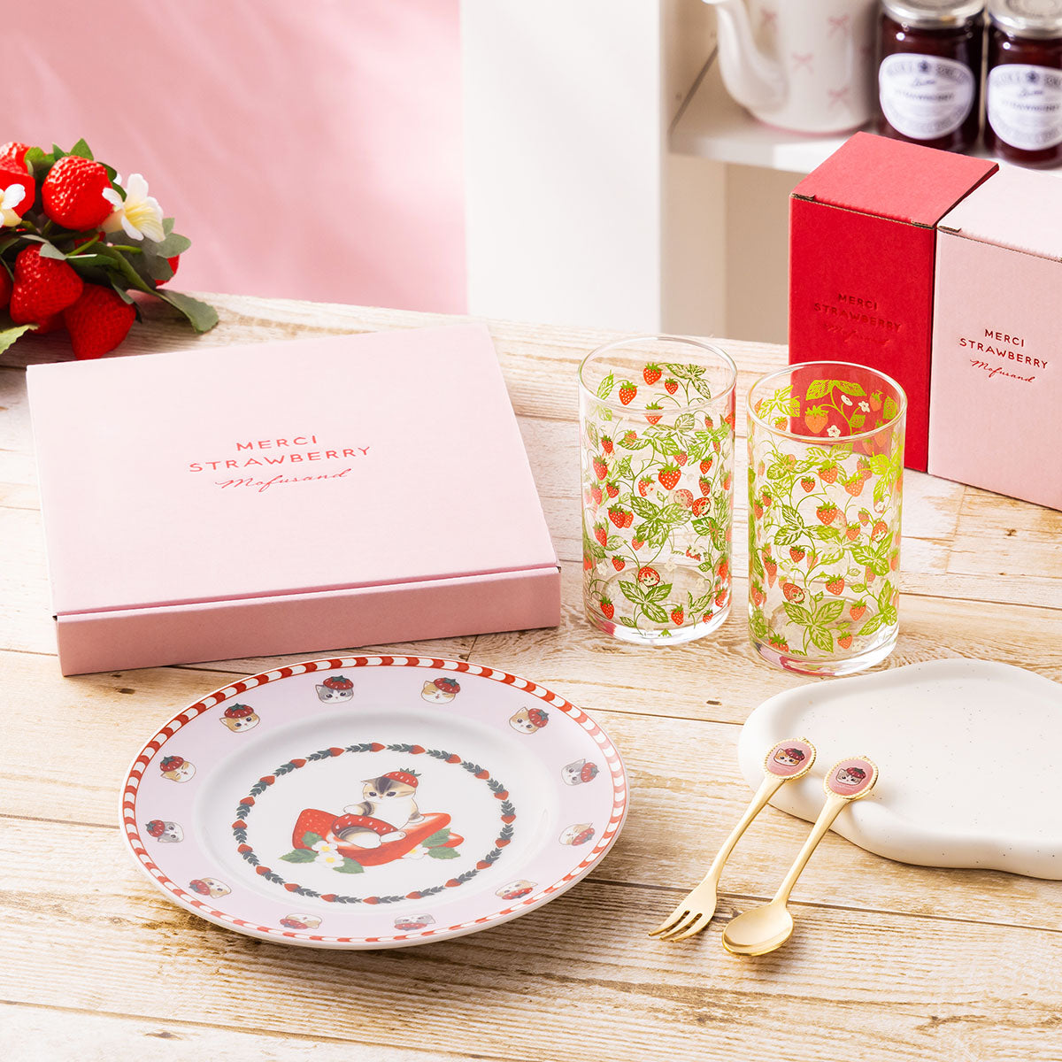 Vaso recto mofusand MERCI STRAWBERRY rosado