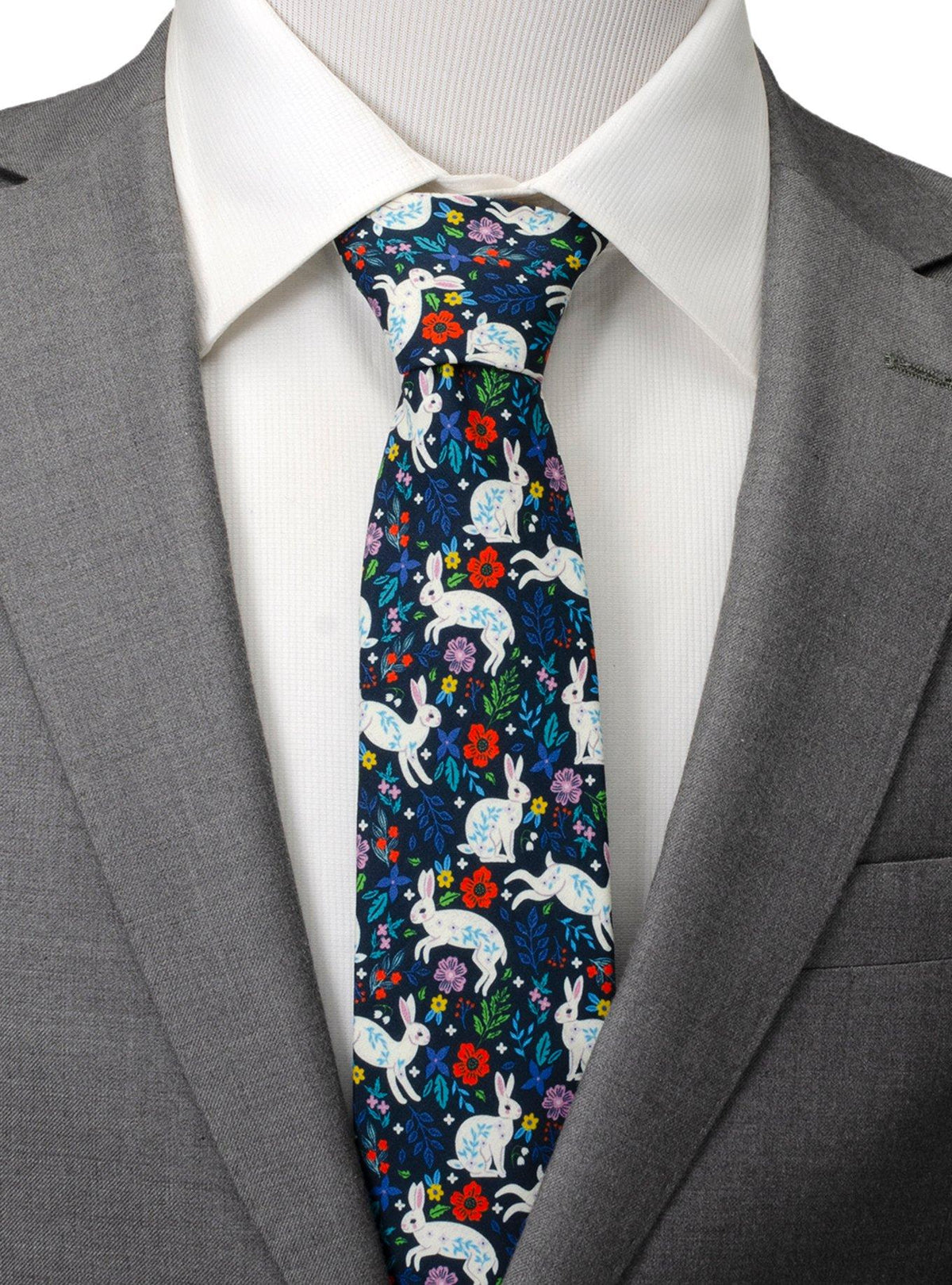 Corbata para hombre con conejo y flores