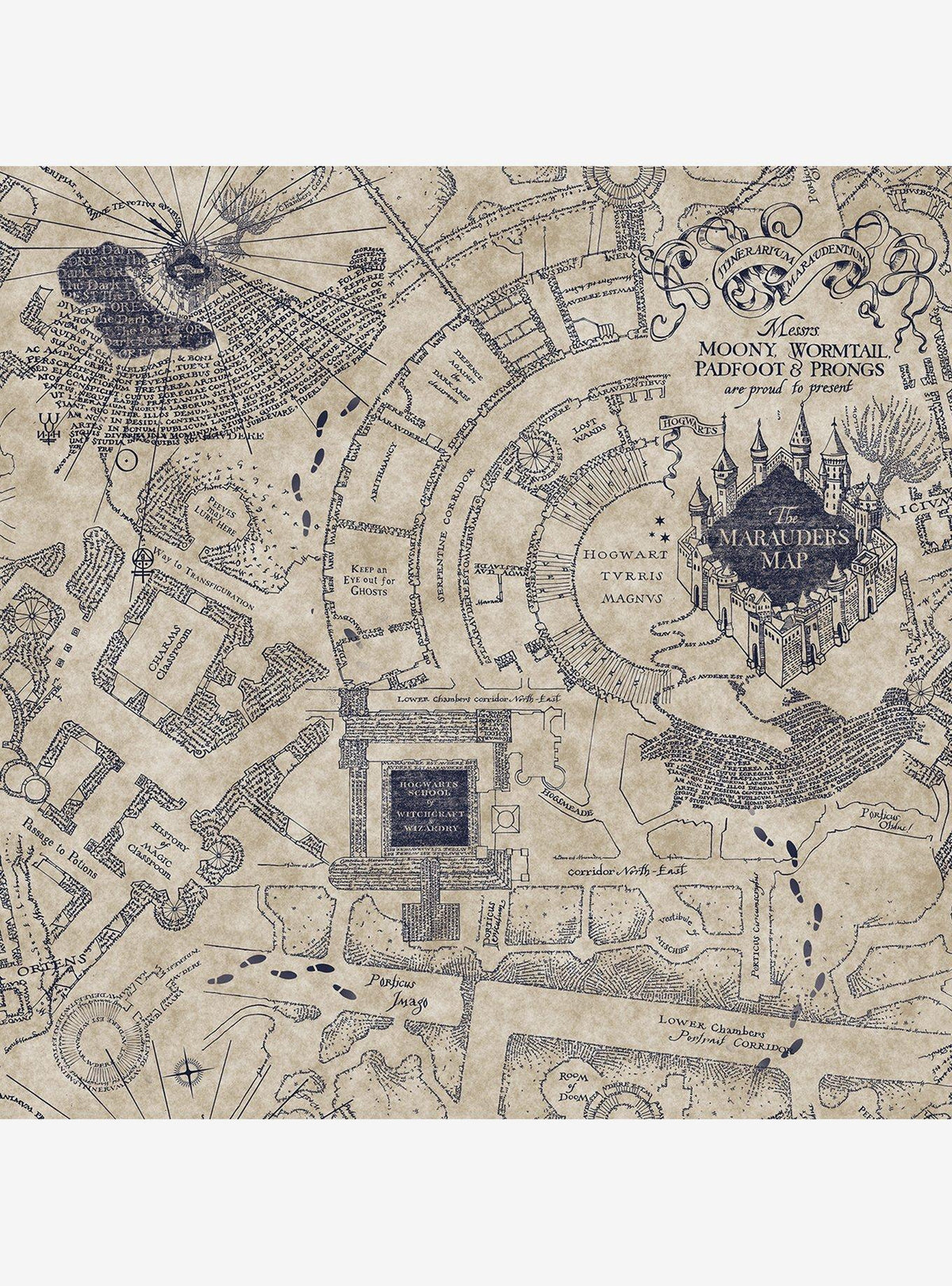 Papel mural adhesivo azul Harry Potter: Mapa del Merodeador