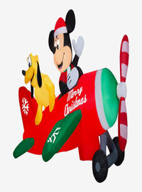 Inflable navideño LED de Mickey Mouse y Pluto en avión