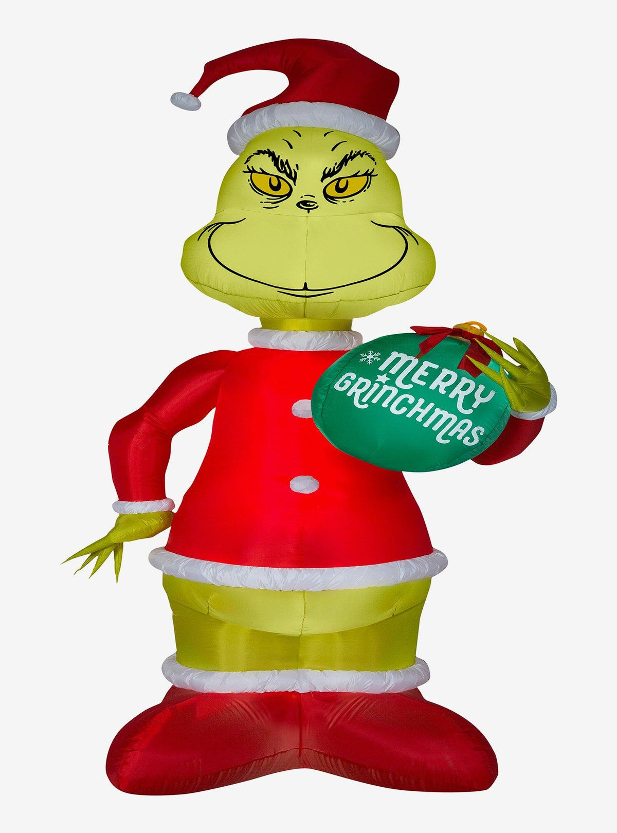 Inflable gigante del Grinch con traje de Santa