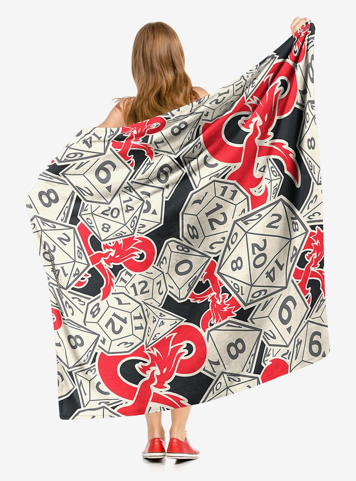 Manta de tacto sedoso con logo y dados de Dungeons & Dragons