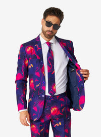 Traje azul marino retro neón