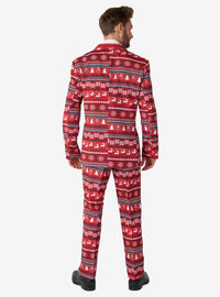 Traje navideño rojo con diseño pixel art