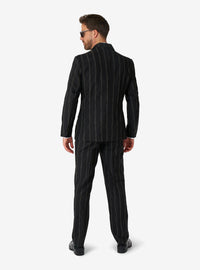 Traje negro oversize con rayas que brillan en la oscuridad
