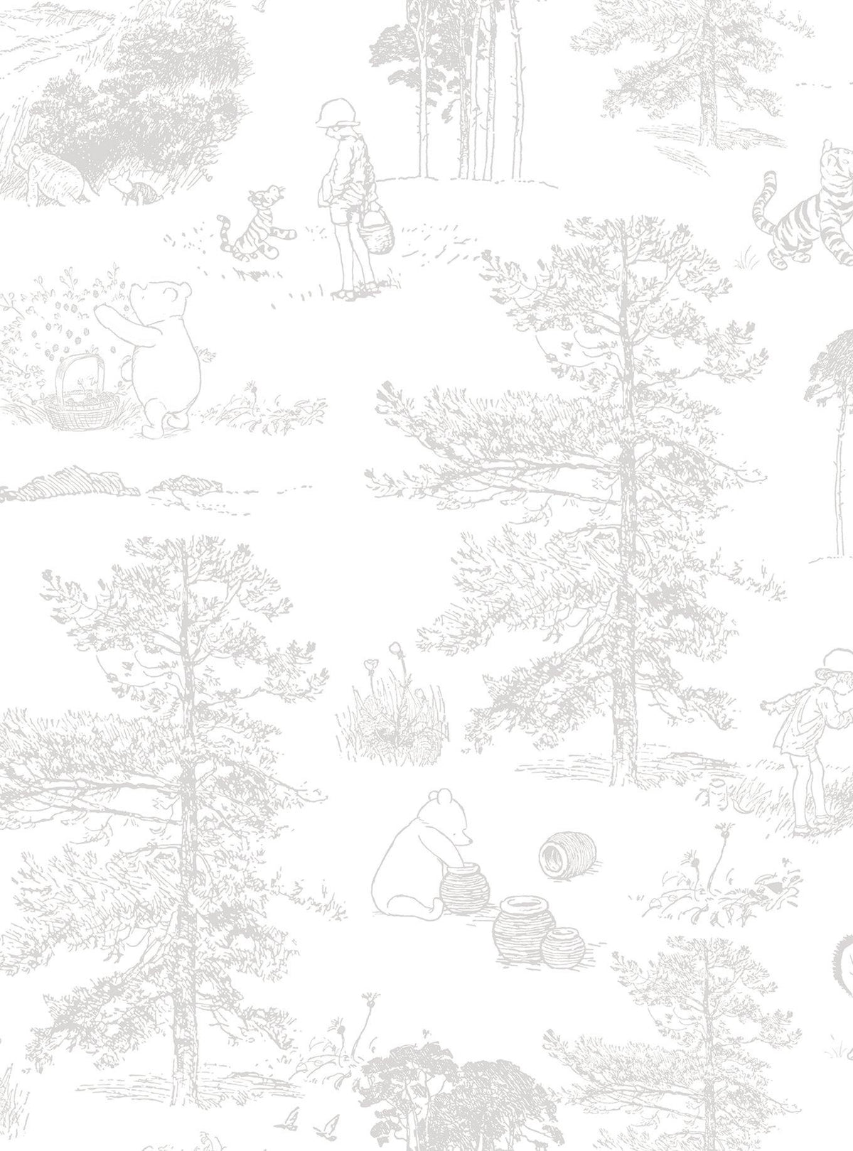 Papel mural adhesivo Disney Winnie the Pooh gris