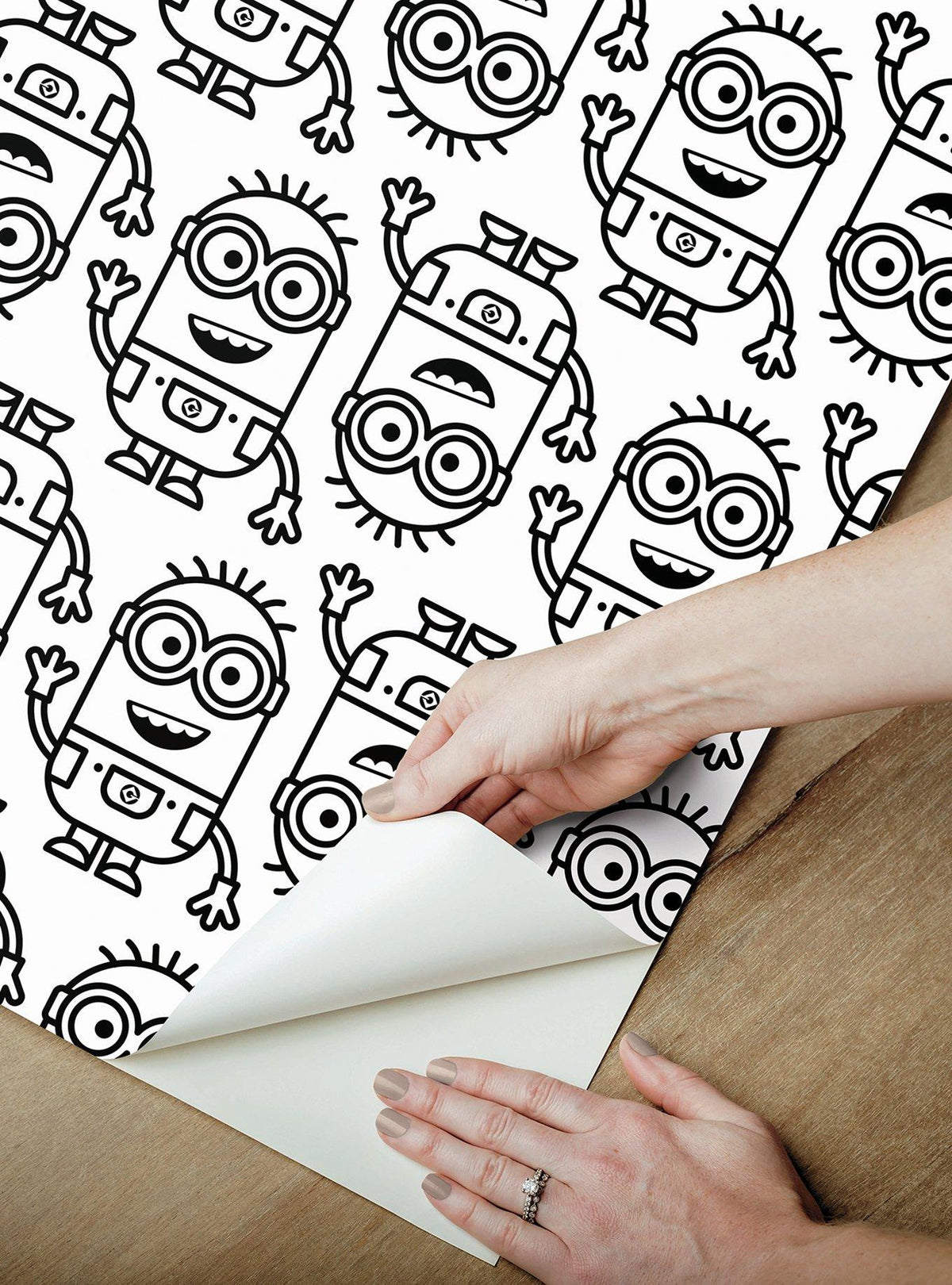 Papel mural autoadhesivo Minions, diseño lineal negro