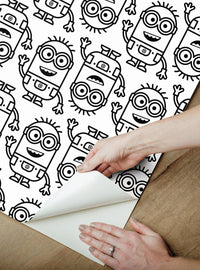 Papel mural autoadhesivo Minions, diseño lineal negro