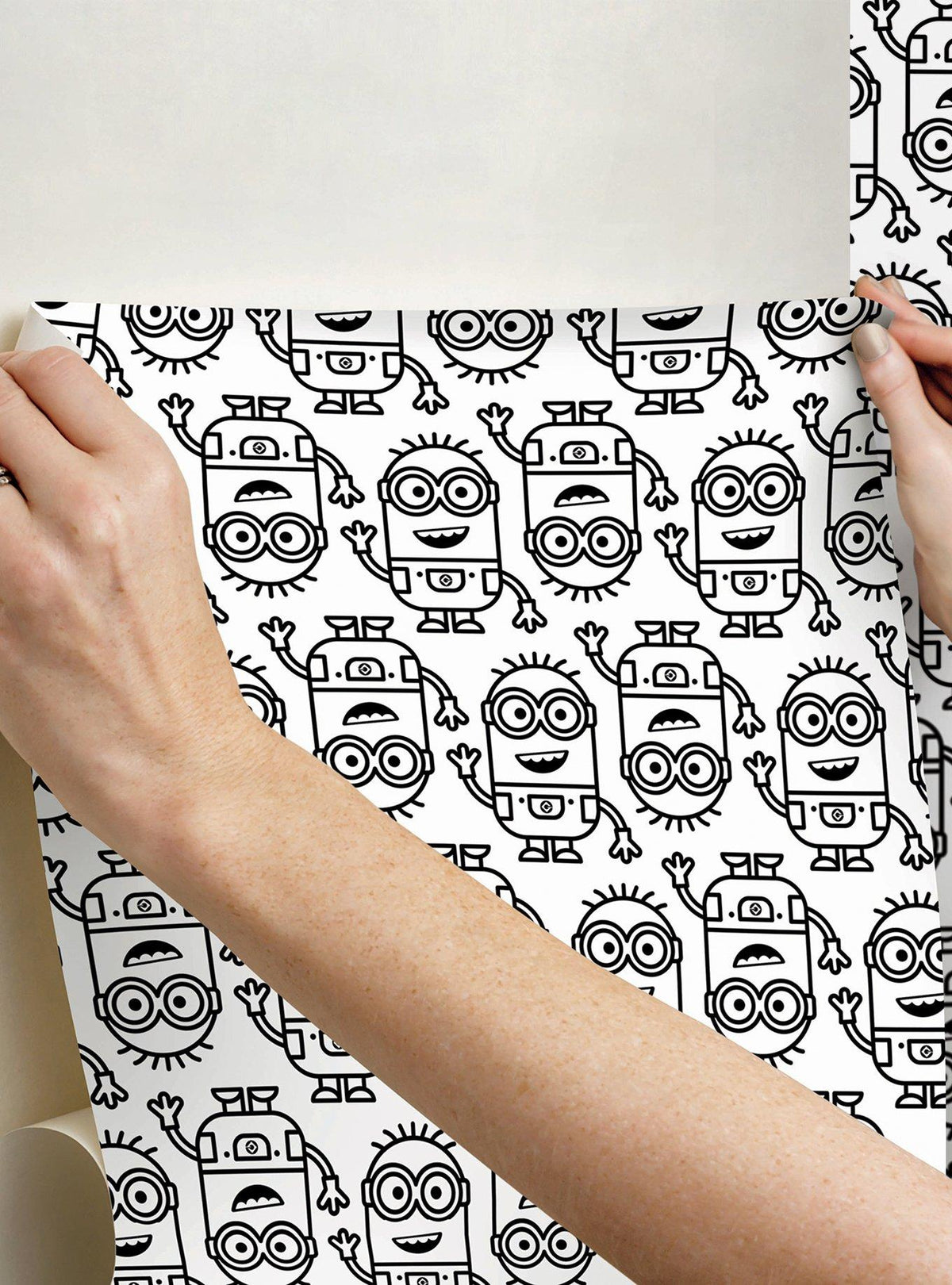 Papel mural autoadhesivo Minions, diseño lineal negro