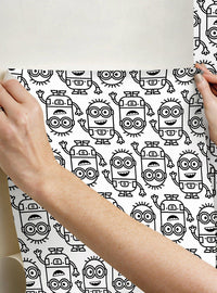 Papel mural autoadhesivo Minions, diseño lineal negro