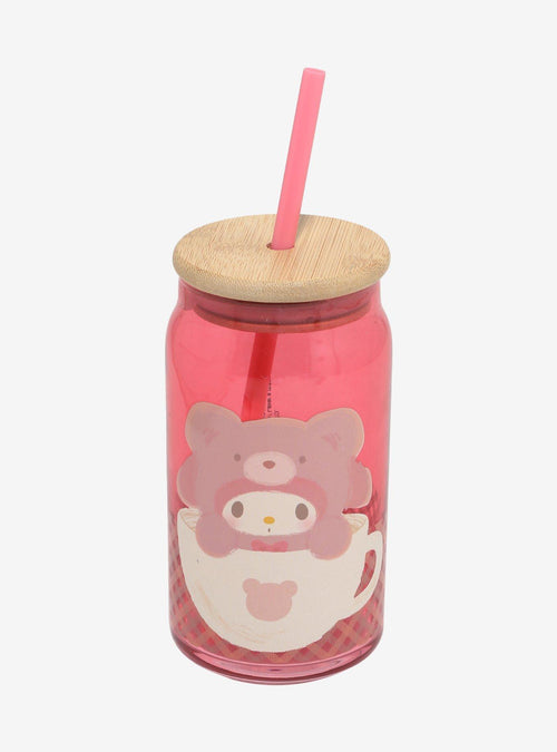 Vaso de vidrio My Melody Latte Bear con bombilla