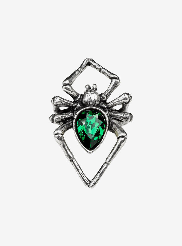 Anillo de araña con cristal verde esmeralda