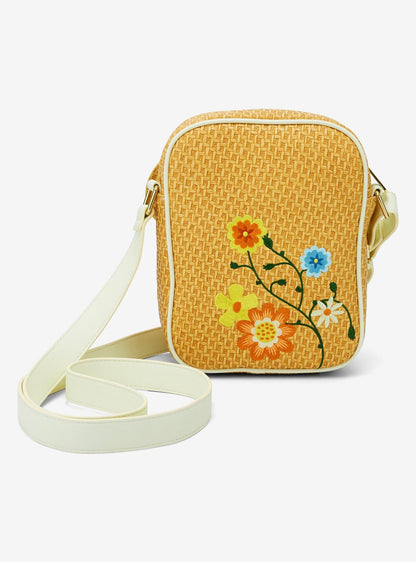 Cartera cruzada floral de Minnie Mouse estilo rafia