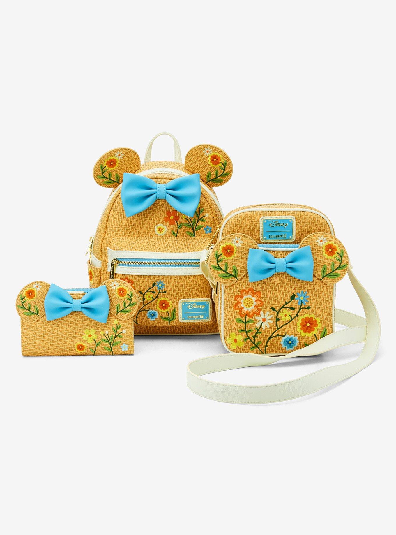 Cartera cruzada floral de Minnie Mouse estilo rafia