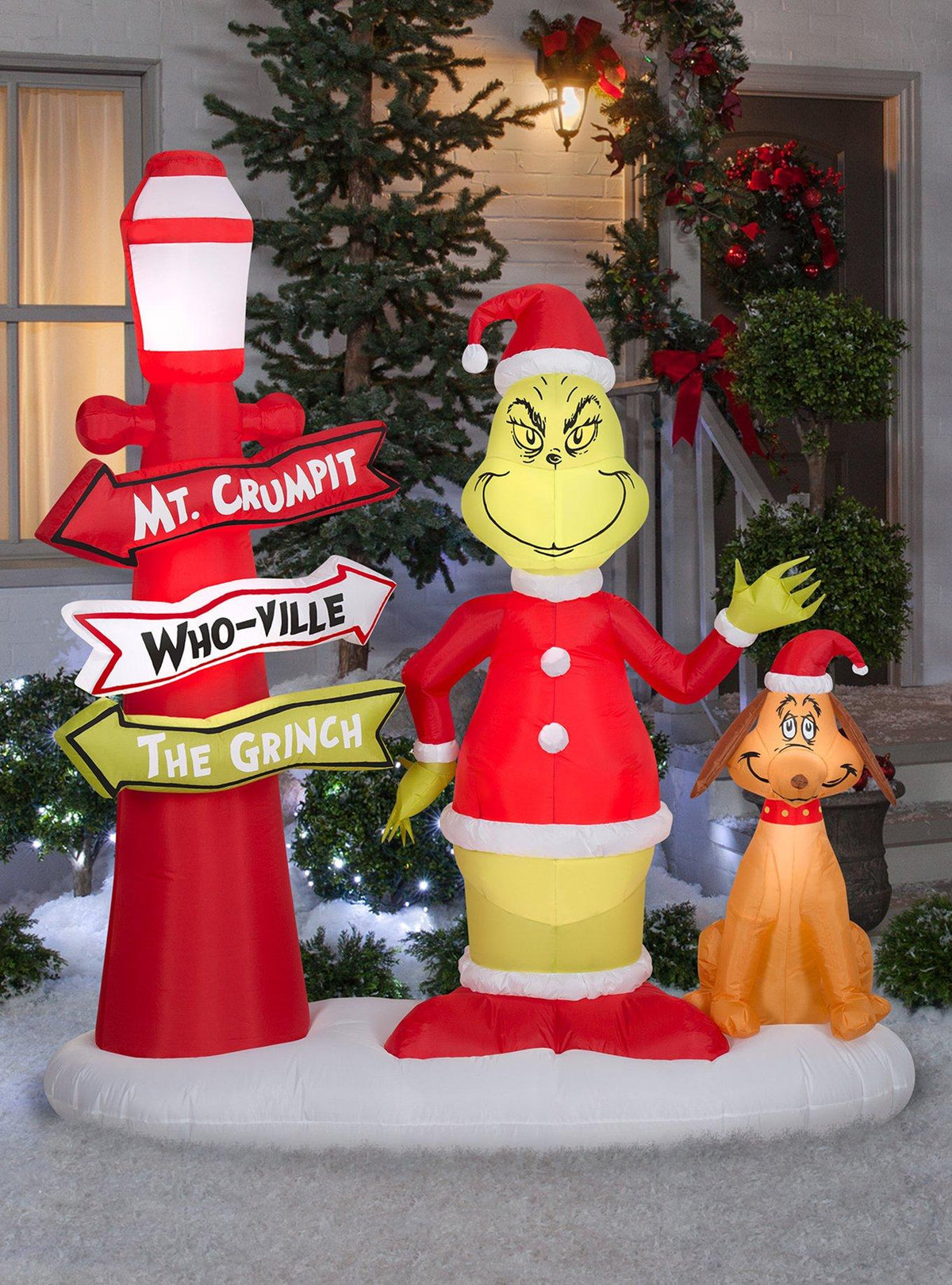 Inflable navideño de The Grinch y Max con farol