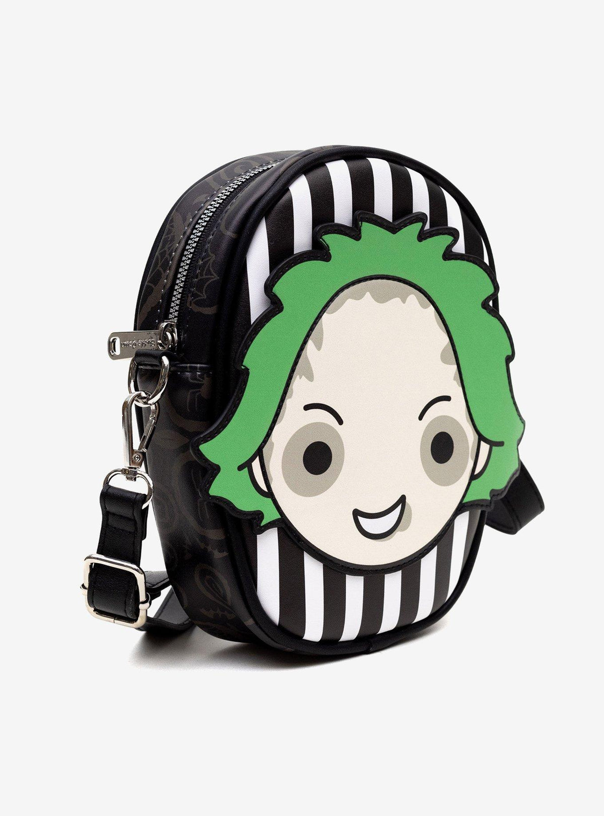 Cartera cruzada Beetlejuice con rostro chibi sonriente