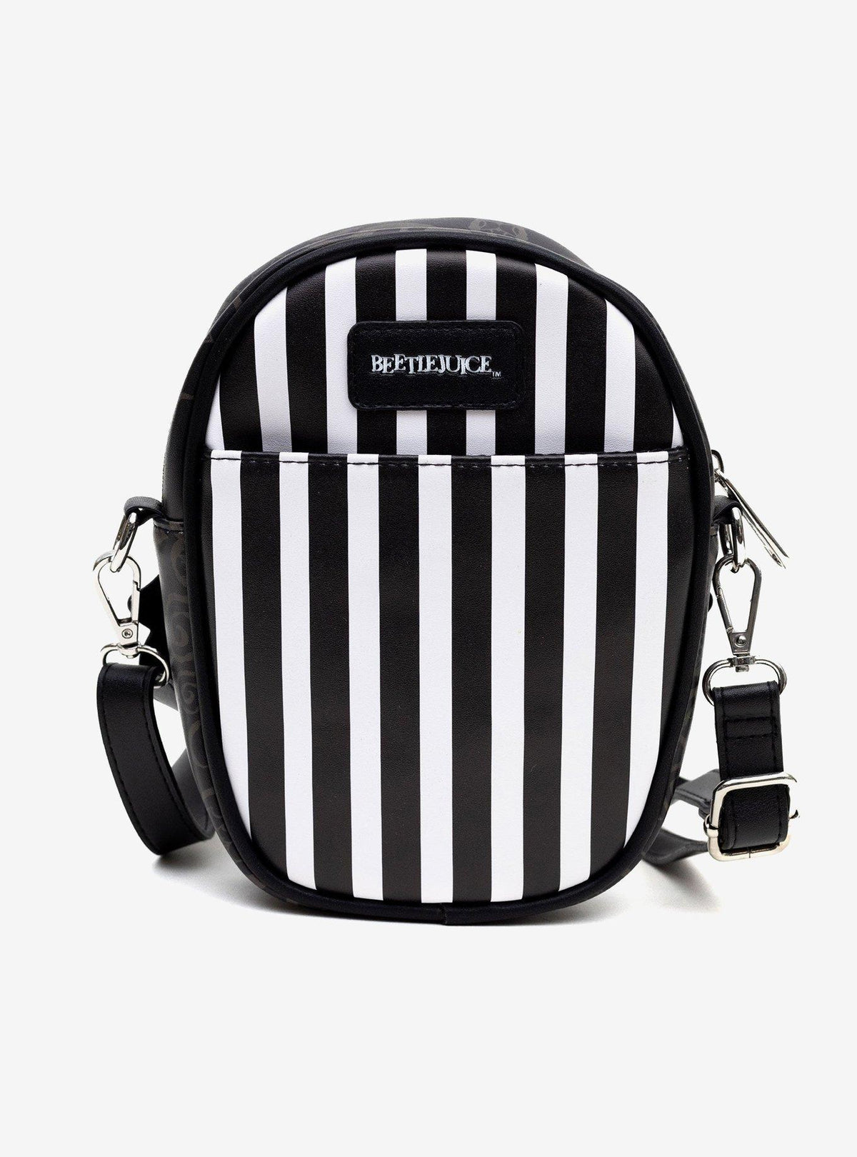 Cartera cruzada Beetlejuice con rostro chibi sonriente