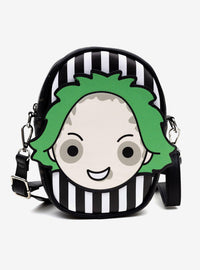 Cartera cruzada Beetlejuice con rostro chibi sonriente