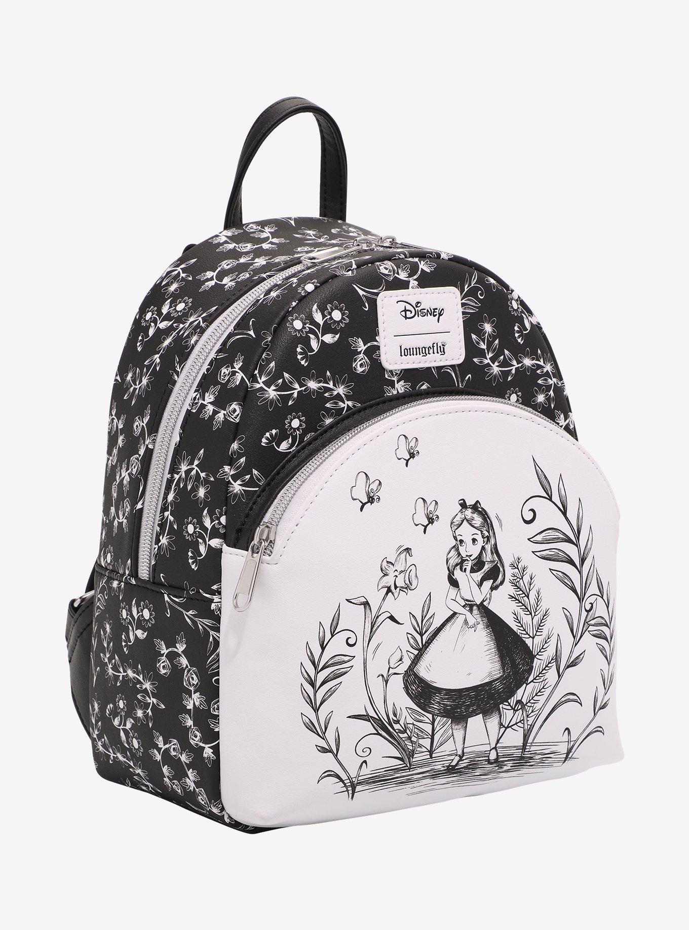 Mochila mini negra y blanca de Alice in Wonderland