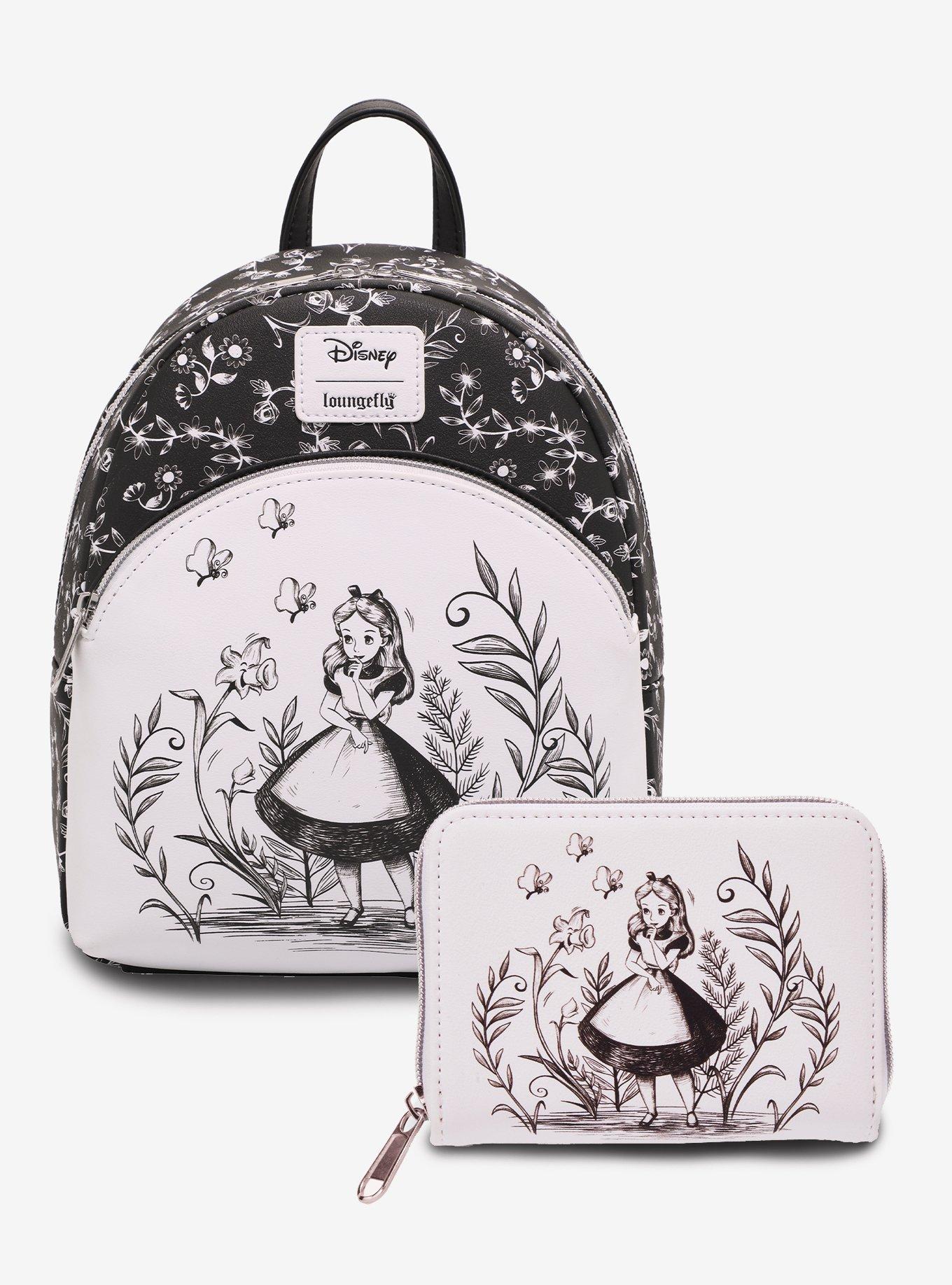 Mochila mini negra y blanca de Alice in Wonderland