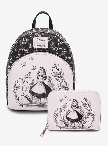 Mochila mini negra y blanca de Alice in Wonderland