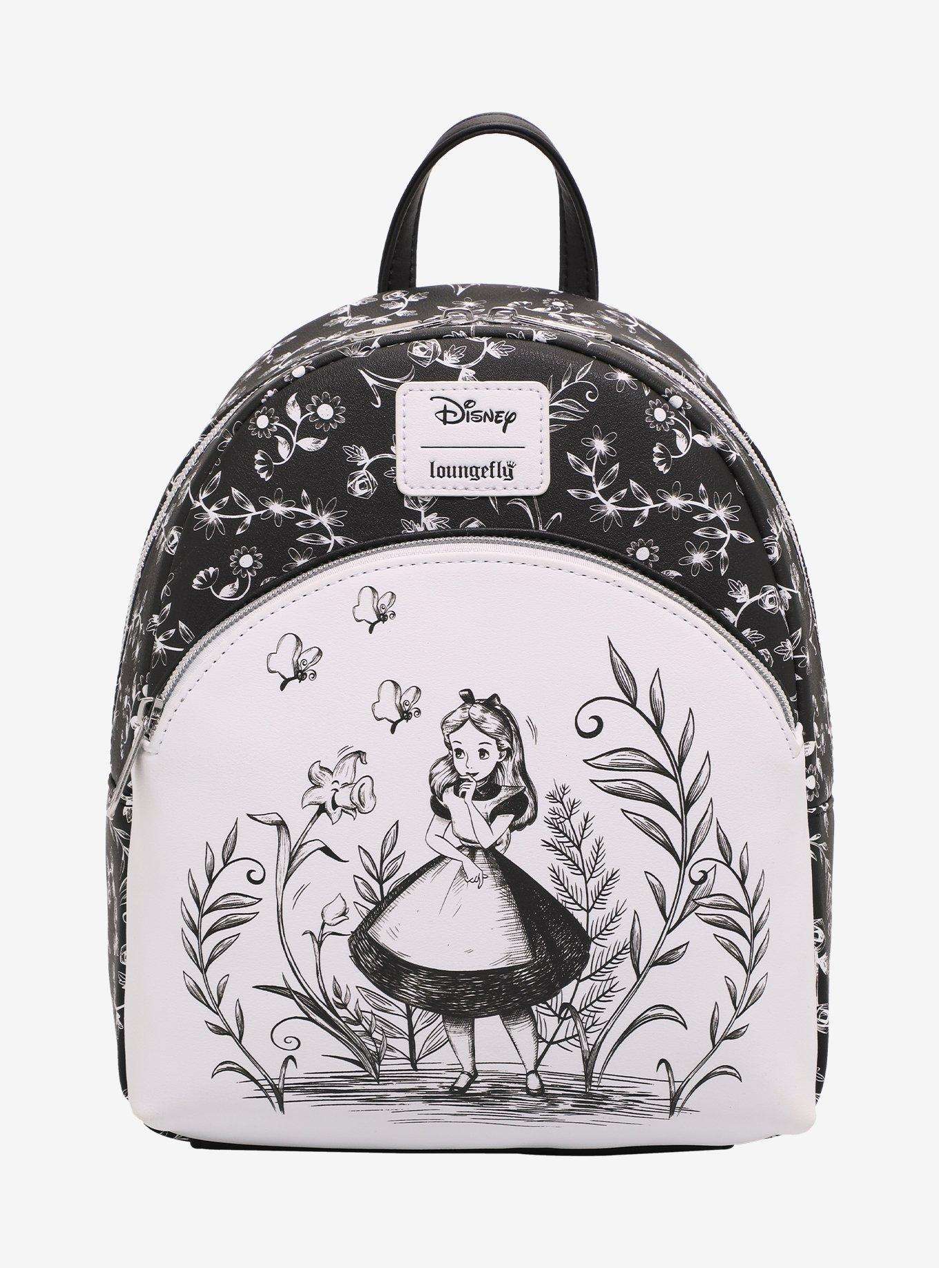 Mochila mini negra y blanca de Alice in Wonderland