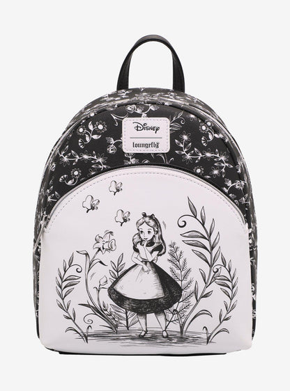 Mochila mini negra y blanca de Alice in Wonderland
