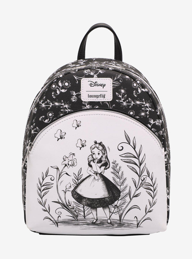 Mochila mini negra y blanca de Alice in Wonderland