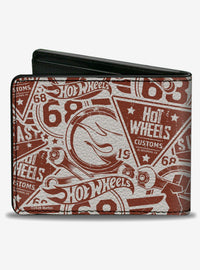 Billetera plegable Hot Wheels 68 Icons Collage burdeo y blanca