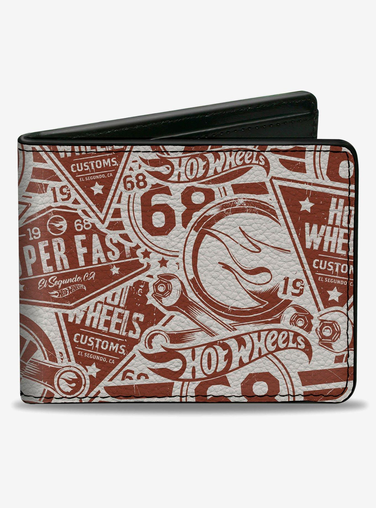 Billetera plegable Hot Wheels 68 Icons Collage burdeo y blanca