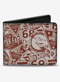 Billetera plegable Hot Wheels 68 Icons Collage burdeo y blanca