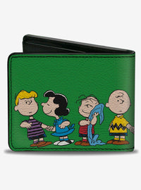 Billetera bifold verde Peanuts Gang