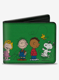 Billetera bifold verde Peanuts Gang
