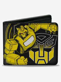 Billetera amarilla Transformers con Bumblebee y emblema Autobot