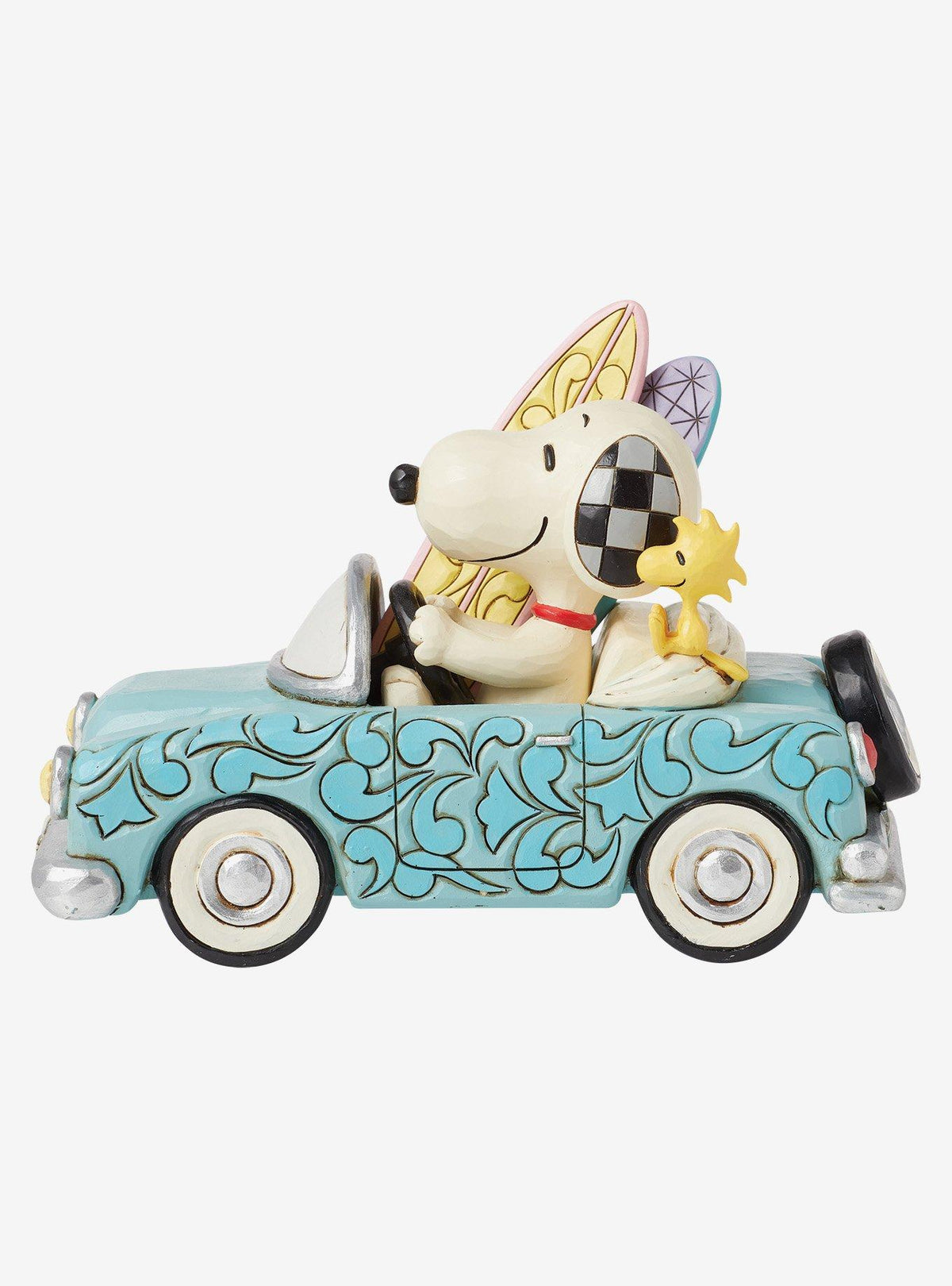 Figura Peanuts de Snoopy y Woodstock en auto surfista
