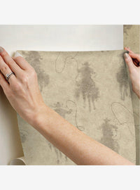 Yellowstone Papel mural autoadhesivo beige con silueta vaquera
