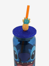 Vaso de vidrio Disney Stitch con bombilla y dije de piña