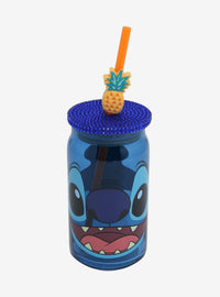 Vaso de vidrio Disney Stitch con bombilla y dije de piña