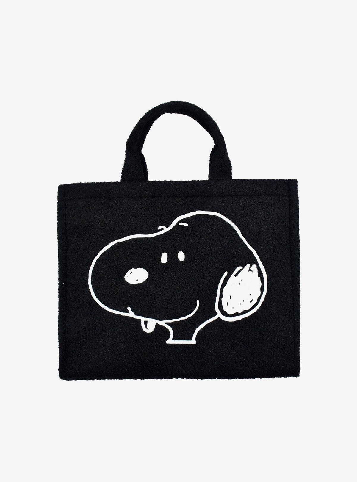 Bolso tote sherpa negro de Snoopy con correa para maleta