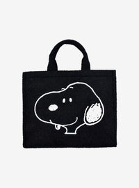Bolso tote sherpa negro de Snoopy con correa para maleta