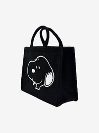 Bolso tote sherpa negro de Snoopy con correa para maleta