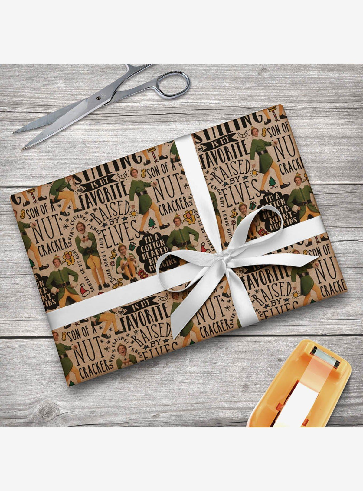 Papel kraft para regalo con frases de Elf
