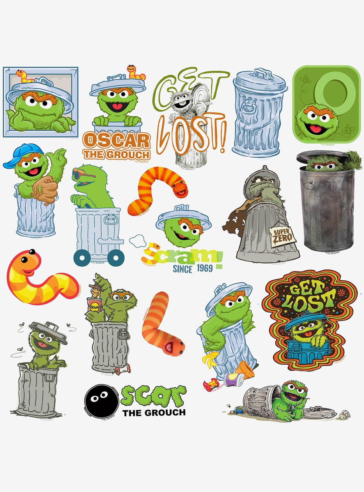 Sesame Street: pack de 100 stickers de Oscar el Gruñón