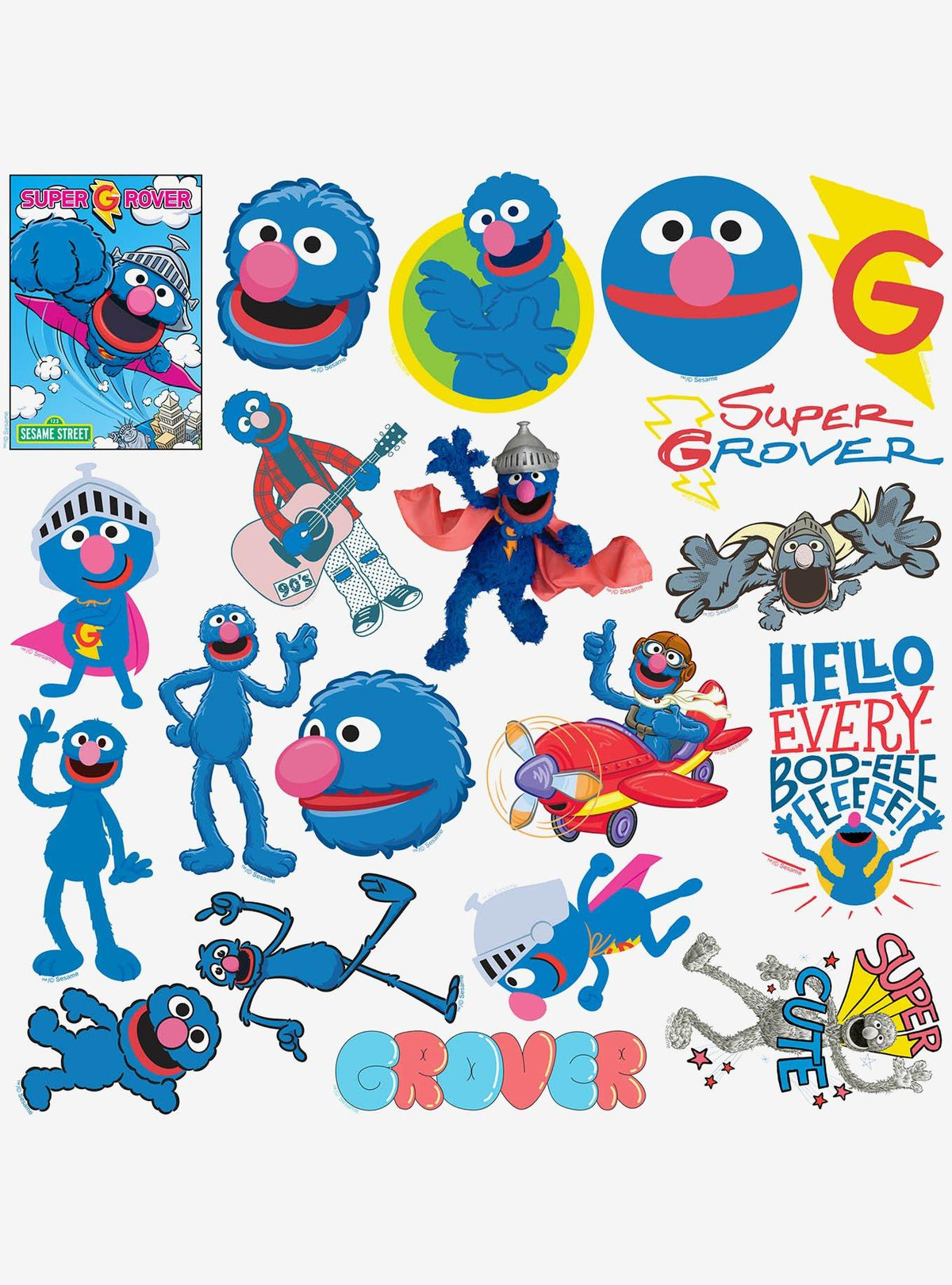 Pack de 100 stickers de vinilo de Grover | Sesame Street