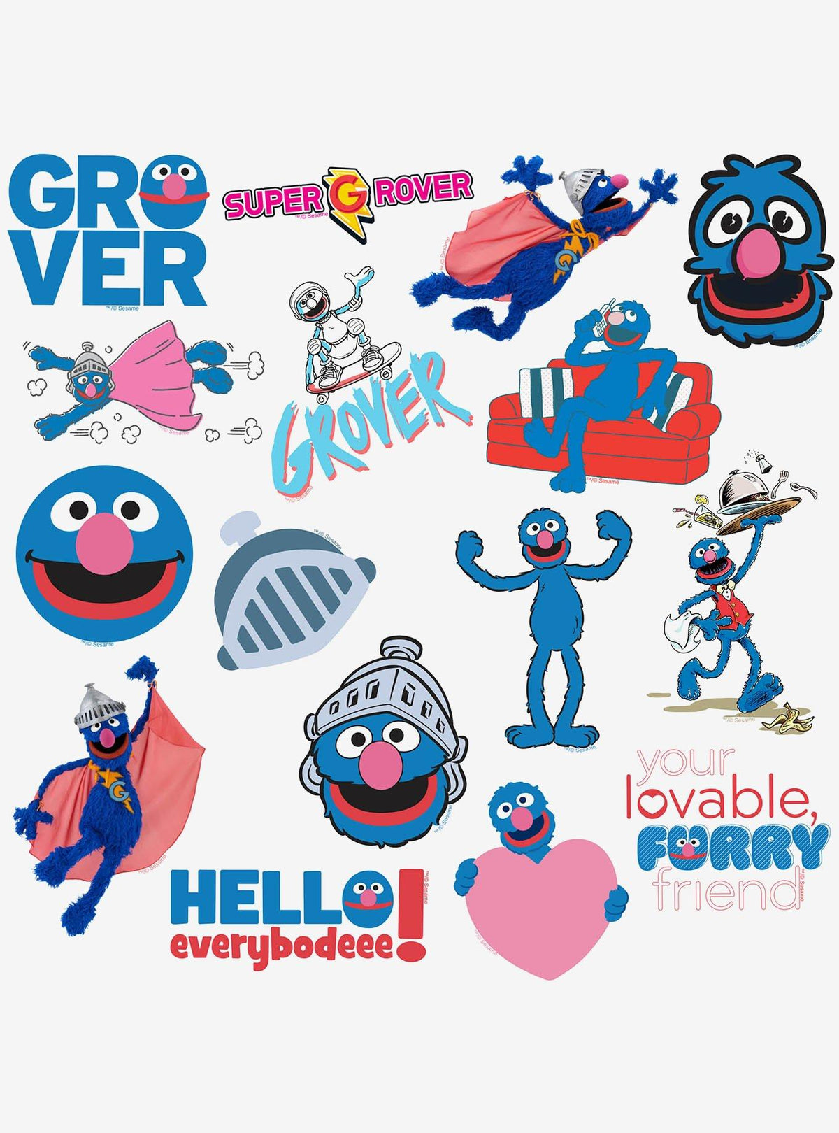 Pack de 100 stickers de vinilo de Grover | Sesame Street