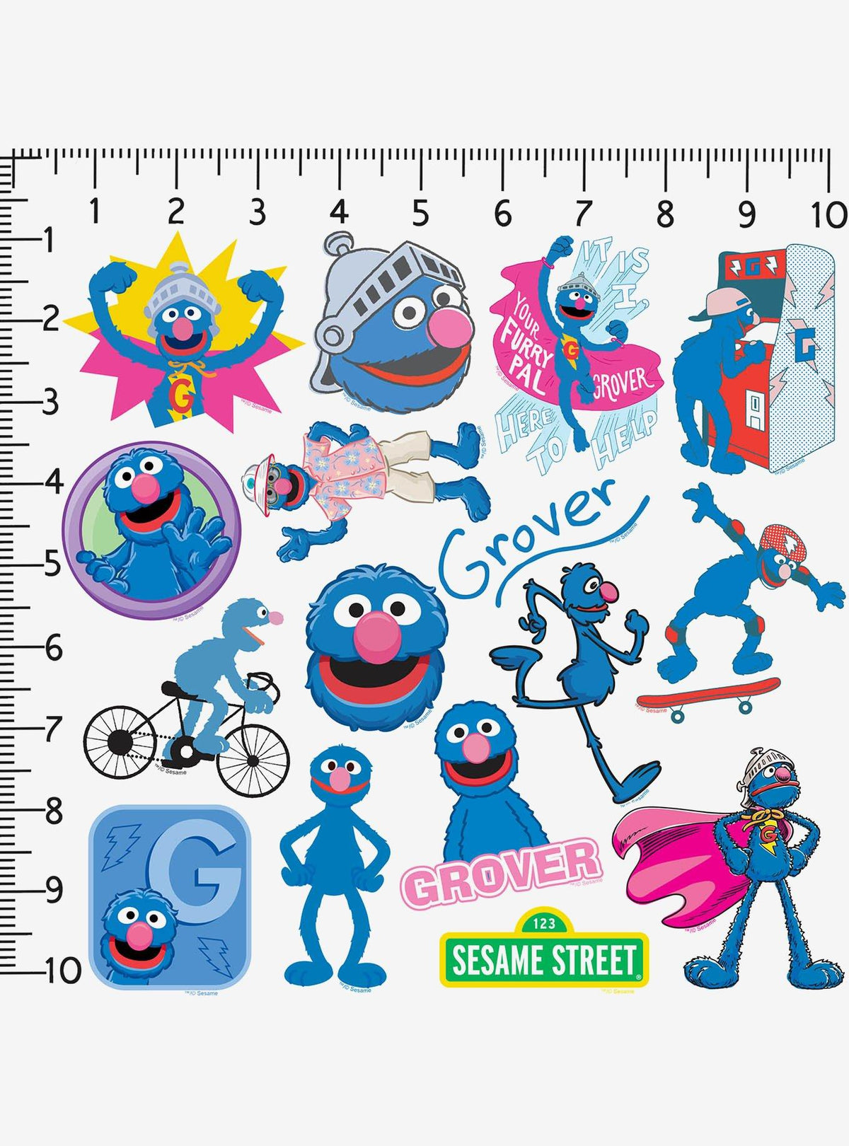 Pack de 100 stickers de vinilo de Grover | Sesame Street