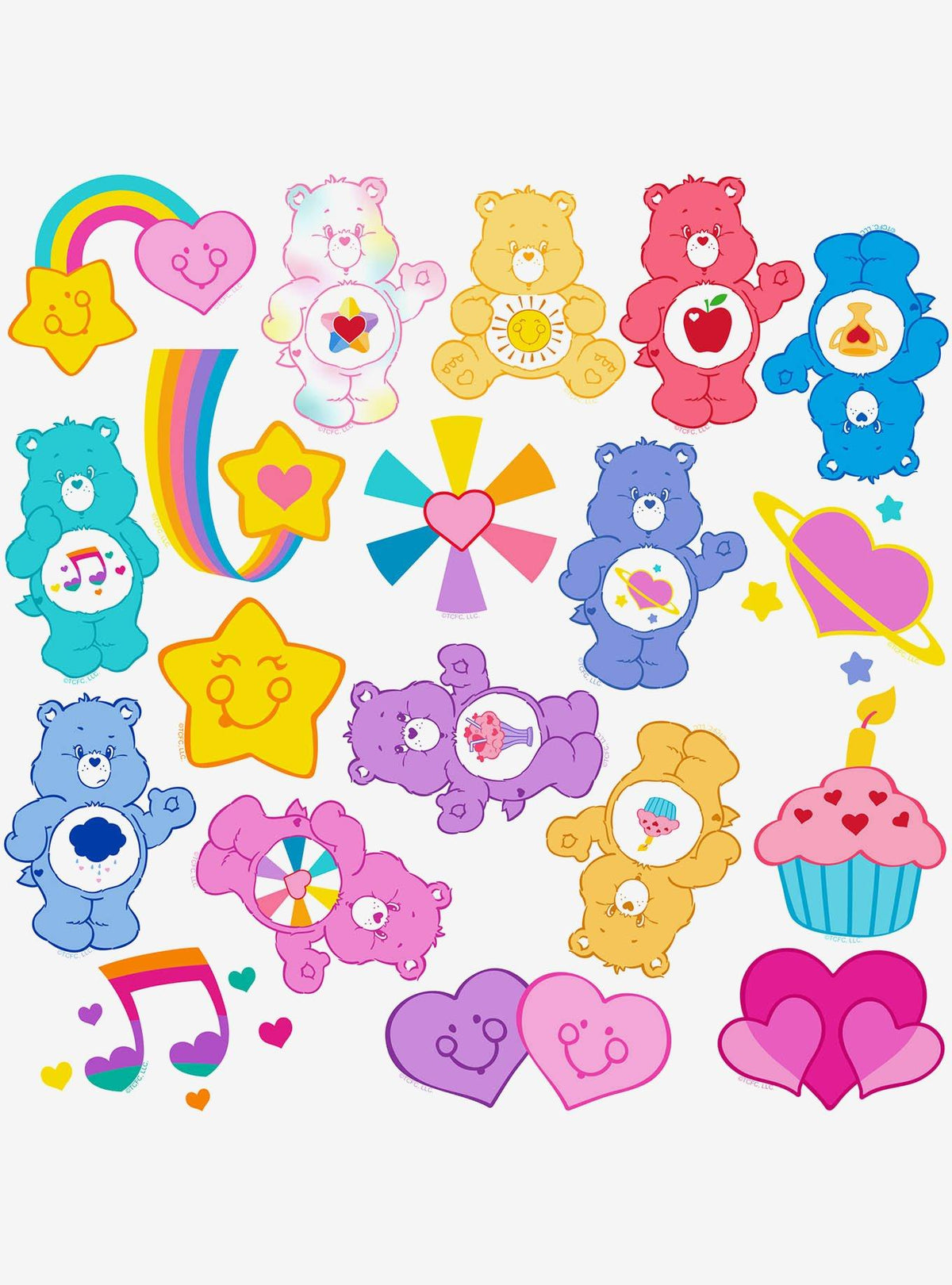Pack de 100 stickers de Care Bears y sus emblemas