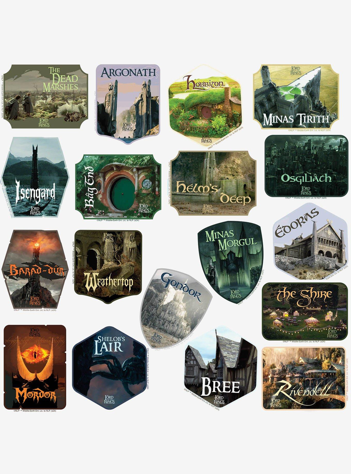 Pack de 100 stickers de lugares de El Señor de los Anillos