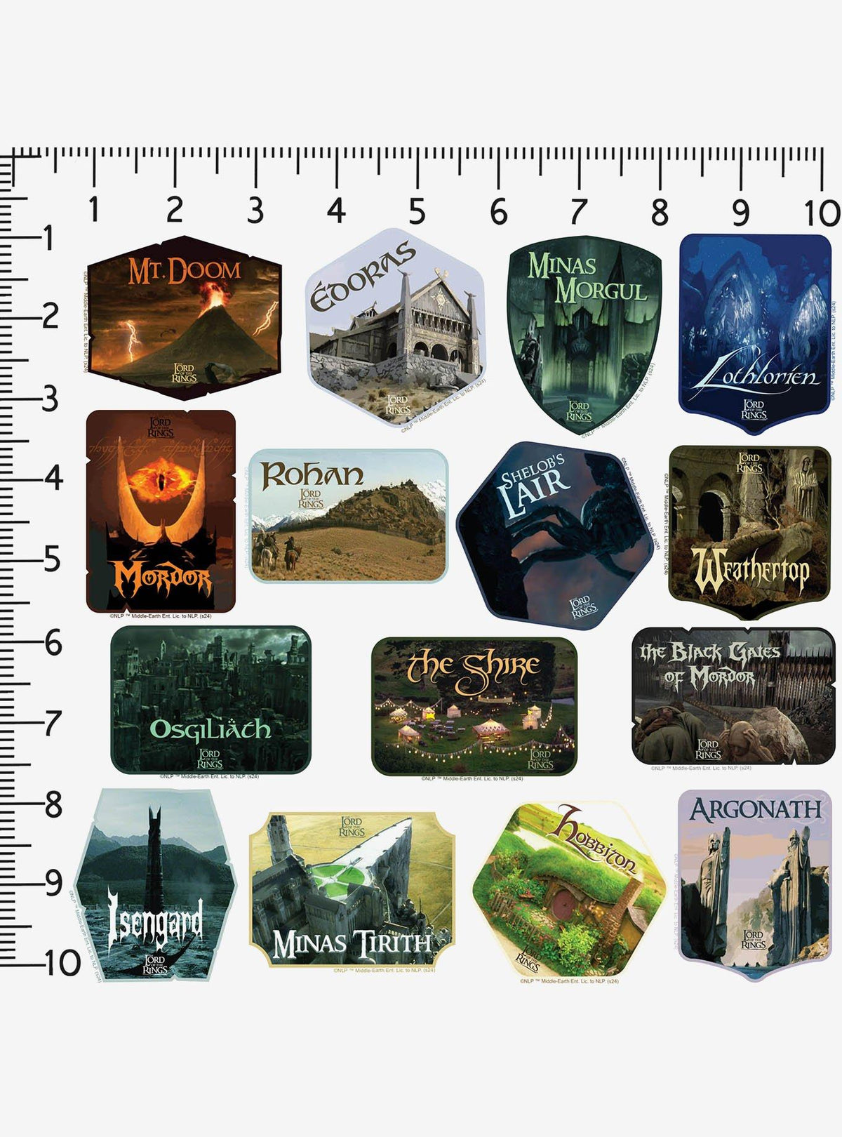 Pack de 100 stickers de lugares de El Señor de los Anillos